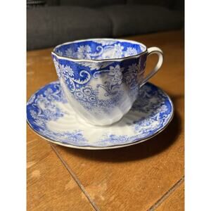 Tuscan Fine English Bone China Cup & Saucer Blue Floral W/ Good Gilt
